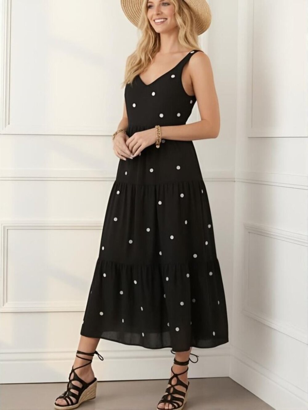 NWT Karen Kane In The Garden Embroidered Tiered Midi Dress Black XS/S